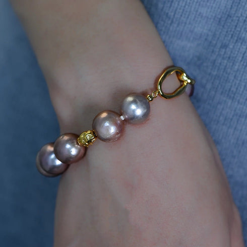 Large Purple Freshwater Baroque Pearl Bracelet - Gold Vermeil & Zirconia Accents